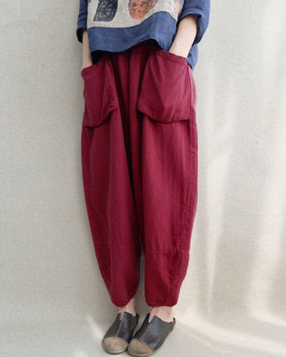 Pantalon sarouel d'automne en coton et lin