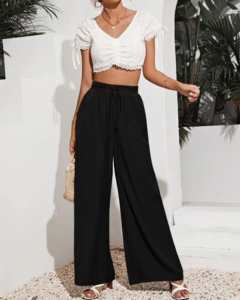 Pantalon large à cordon élastique