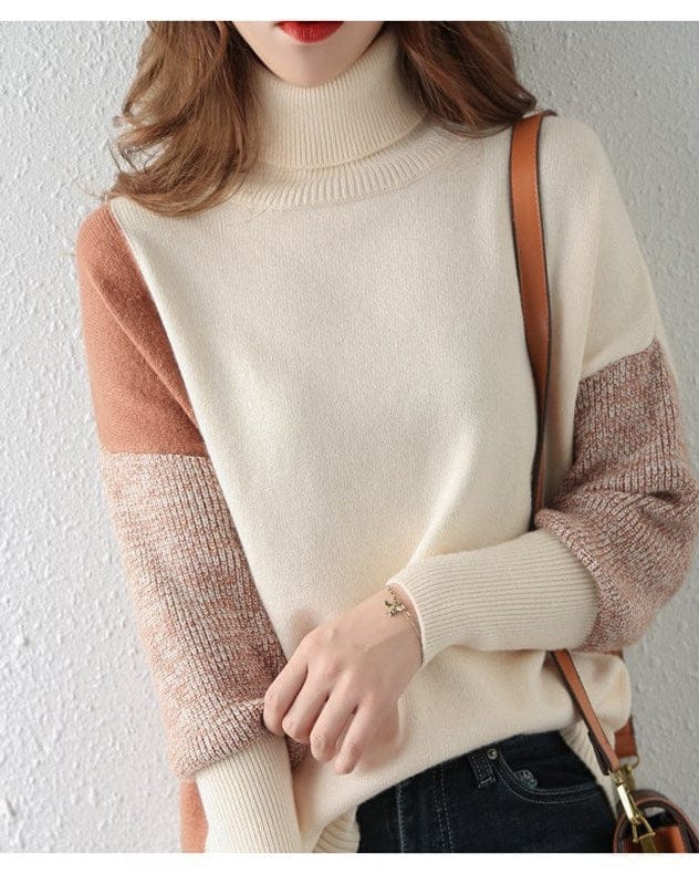 Women's Loose High Neck Contrasting Sweater