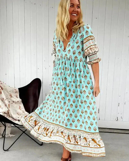 Robe imprimée à manches lanternes