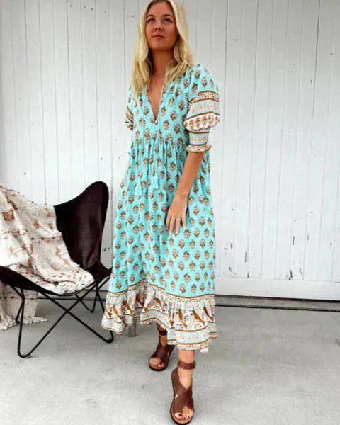 Robe imprimée à manches lanternes